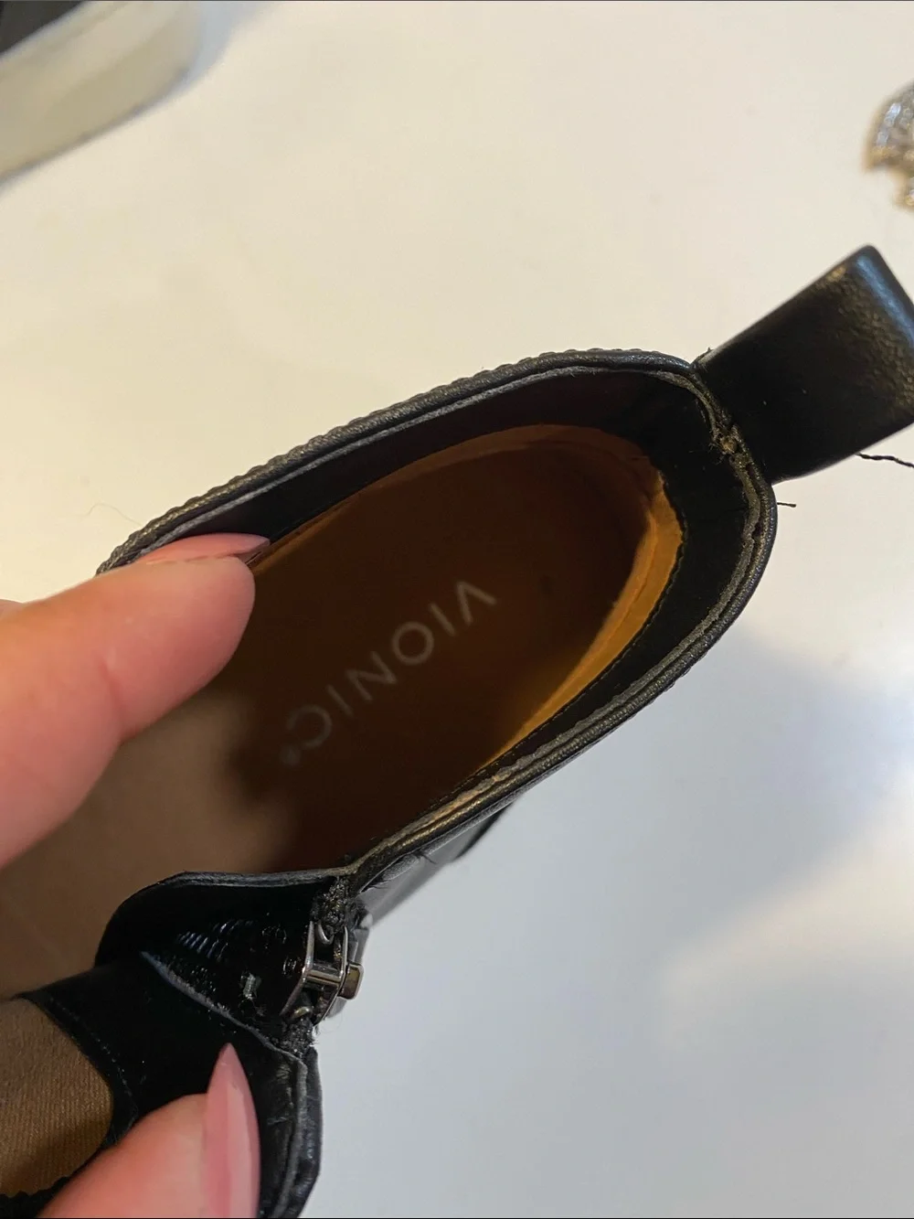 Vionic Brinkely Black Leather Zip-Detail High-Top Sneaker Boots Sz 6.5